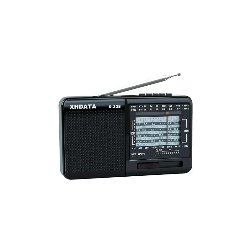 XHDATA D-328 Shortwave AM FM DSP Portable Small Multi Band Radio Stereo MP3 Player with Rechargeable Battery Earphone Jack Portable Multimedia Speaker with USB Micro SD Card Jack (Black) - Image 1